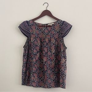 Madewell Cap-sleeve Floral Top, size 12, Navy